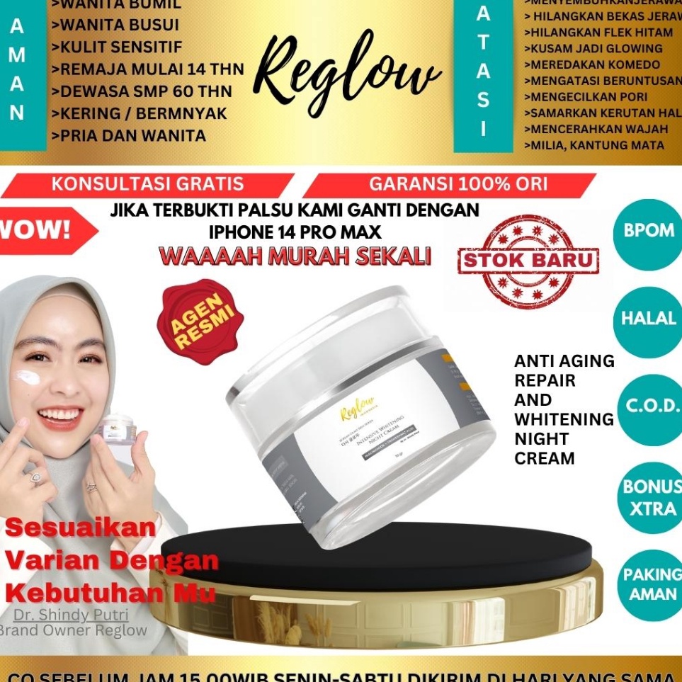 Promo Krem Malam Reglow Re Glow Reg Glow Skincare Original Dr. Shindy Official Intensive Whitening R