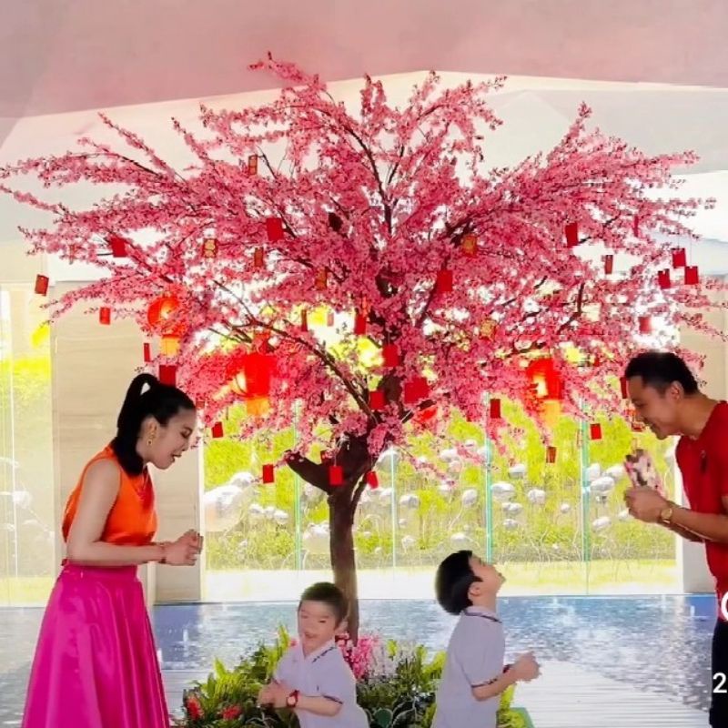 Tanaman Artifical Sakura  Plastik Pink Tinggi 2.5 Meter Pohon Sakura Pink