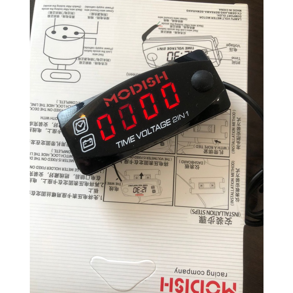 Harga Termurah jam motor Volt meter 2 in 1 LED Biru Merah Voltmeter Digital Ukur aki motor universal