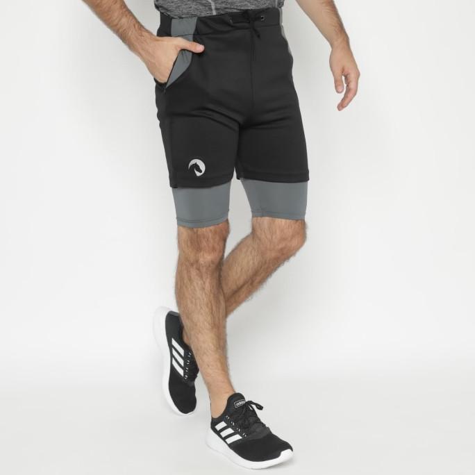 Celana Pendek Running Gym Fitness Waldos Black Grey Matte