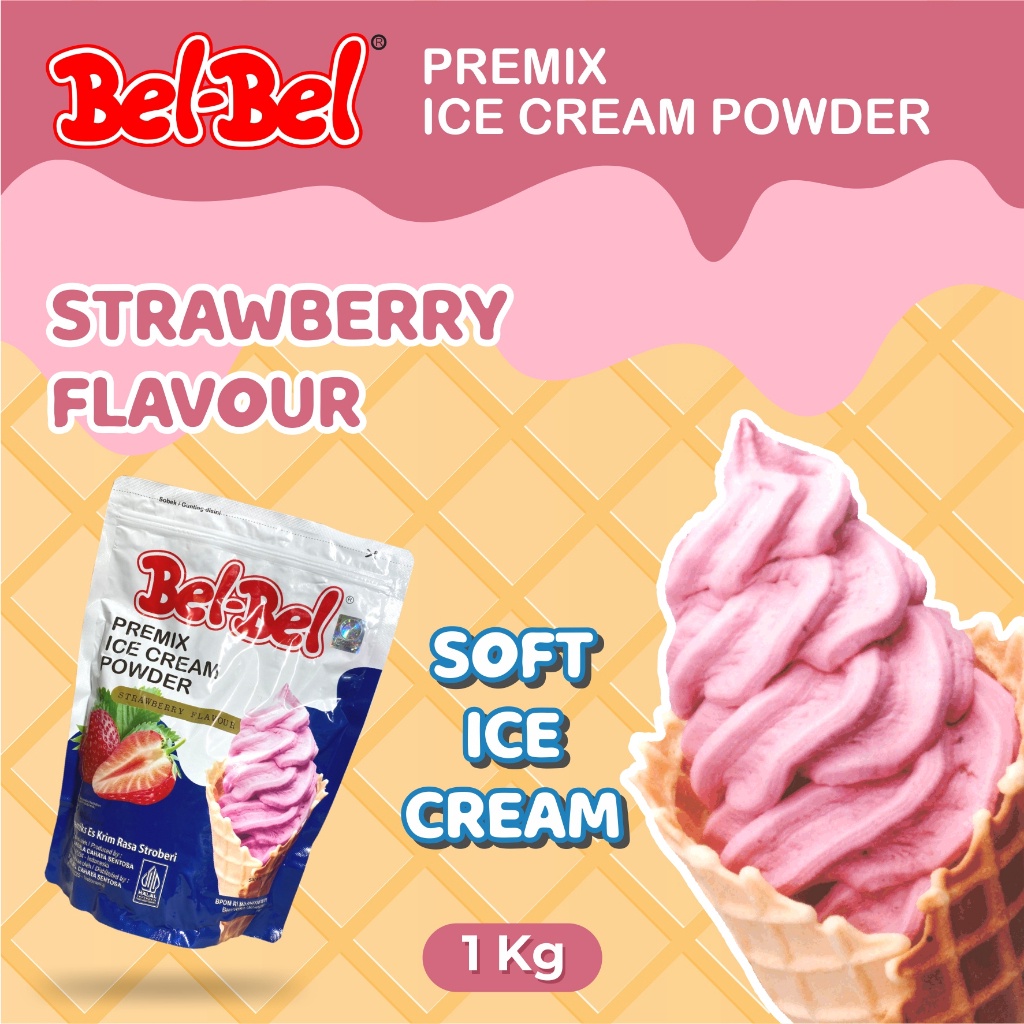 

PSHL7945 Soft Ice Cream Powder Premix BelBel Rasa Strawberry Kemasan 1 Kg | Halal | BPOM