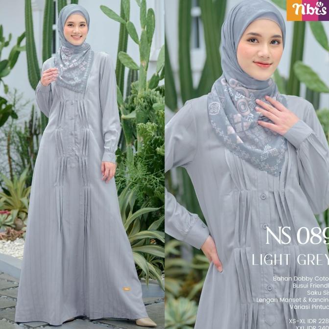 GAMIS NIBRAS NS 89 WARNA ABU MUDA LIGHT GREY DRESS CANTIK SYARI BRANDE RARARAMADANI7
