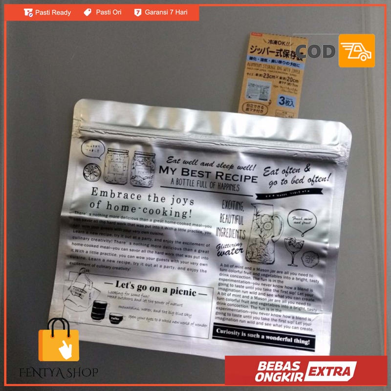 DAISO aluminium storage bag with zipper 3 bh kantong aluminium