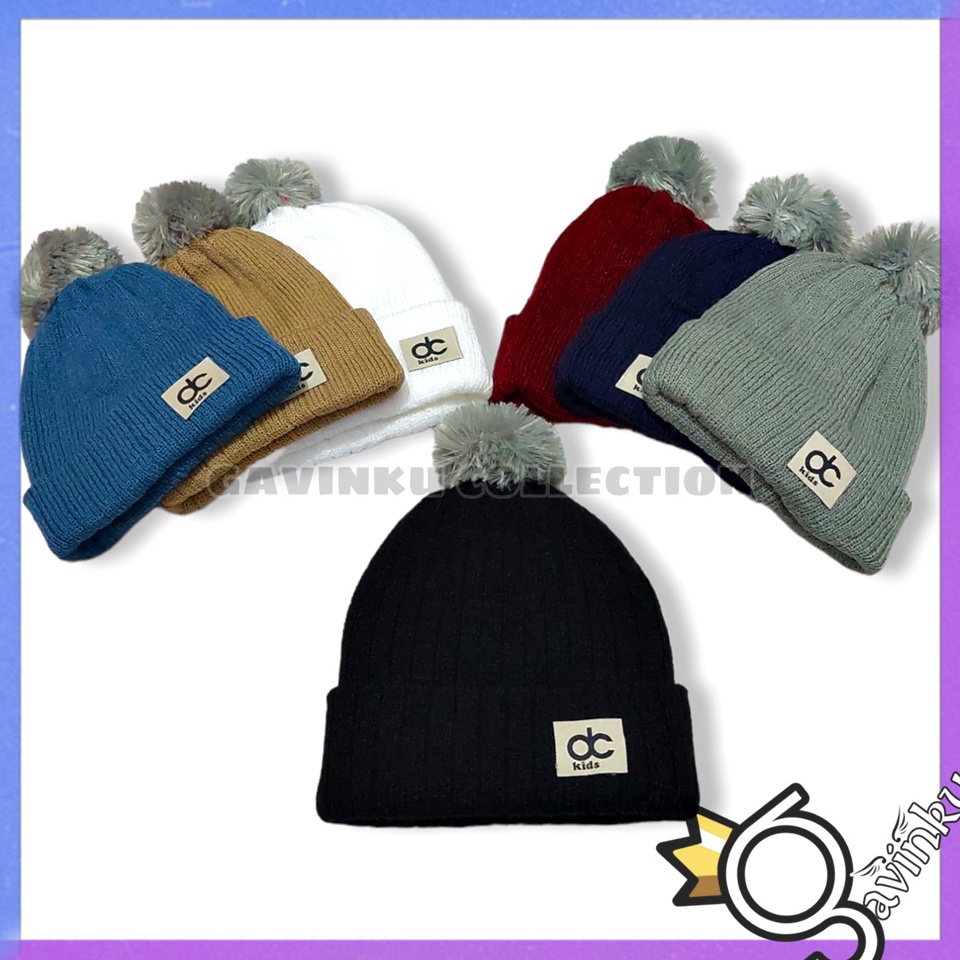GDXV3732  Topi Kupluk Bayi Anak Laki Laki Perempuan Model Pom2 Dc Umur 6 12 bulan 1 2 3 Tahun Rajut 