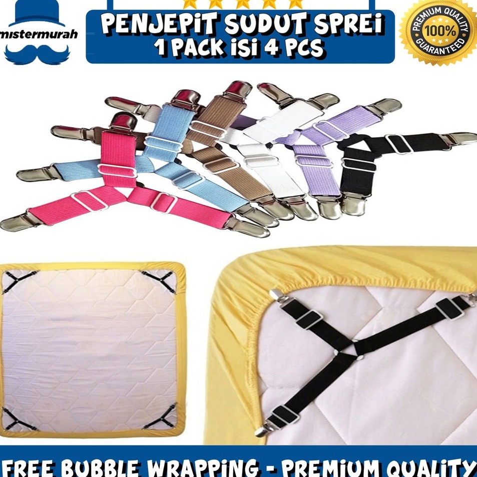 ➷ ISI 4 PCS Penjepit Sprei Sudut Kasur  / Pengait Sprei Pengunci Seprei Jepitan Besi / BED SHEET GRI