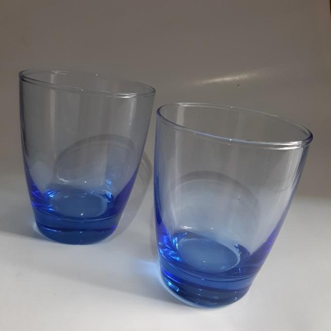 ------] Gelas Kaca, Gelas Beer, Gelas Wine Biru Bulat 6pcs