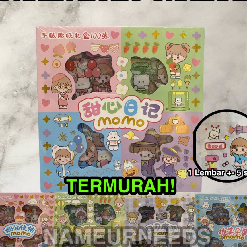 

[DT➤.T♥) Stiker 2D 100 Lembar Sticker Momo Kartun Korea Lucu Anti Airmuurah..