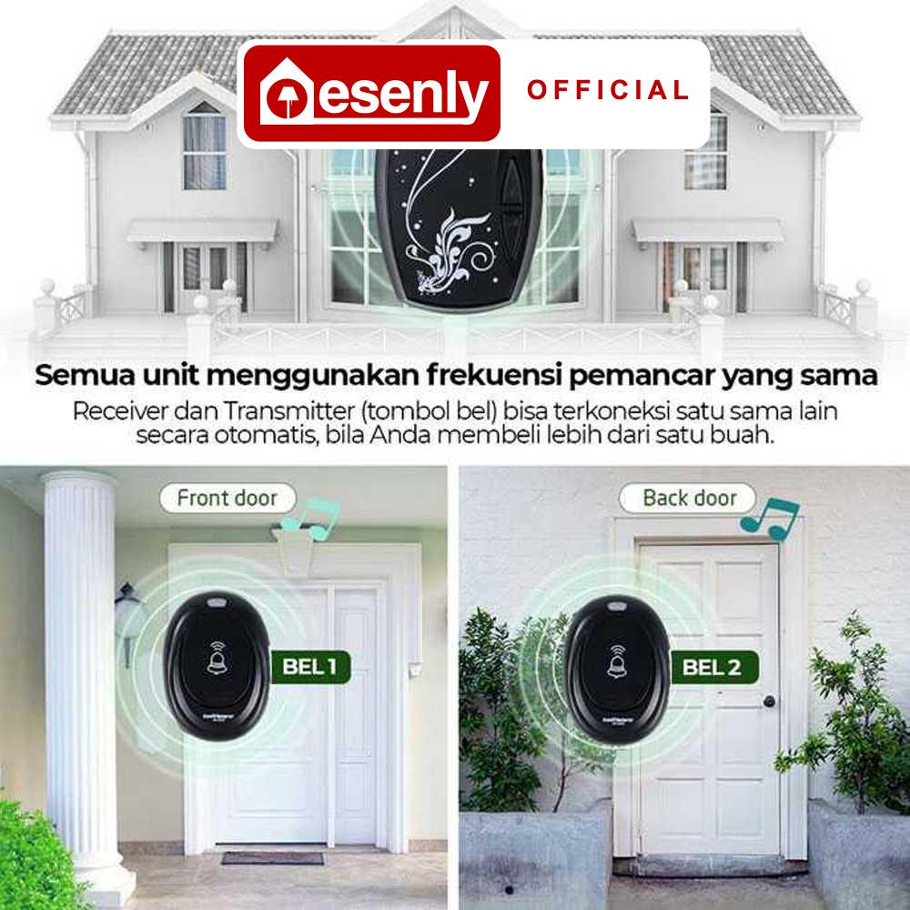 ESENLY Bel Pintu Wireless Waterproof dengan EU Plug Hitam