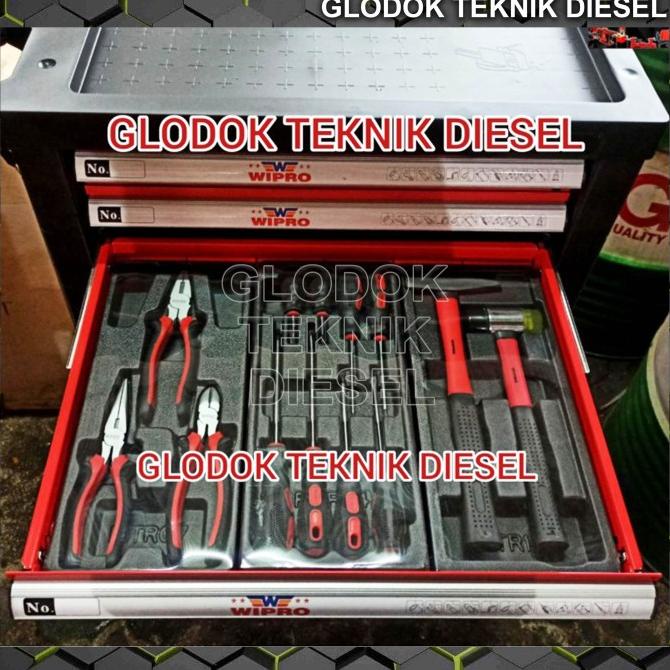 Tool Box Trolley Cabinet + Tool Kit Set 6 Susun 127 Pcs Wipro Original