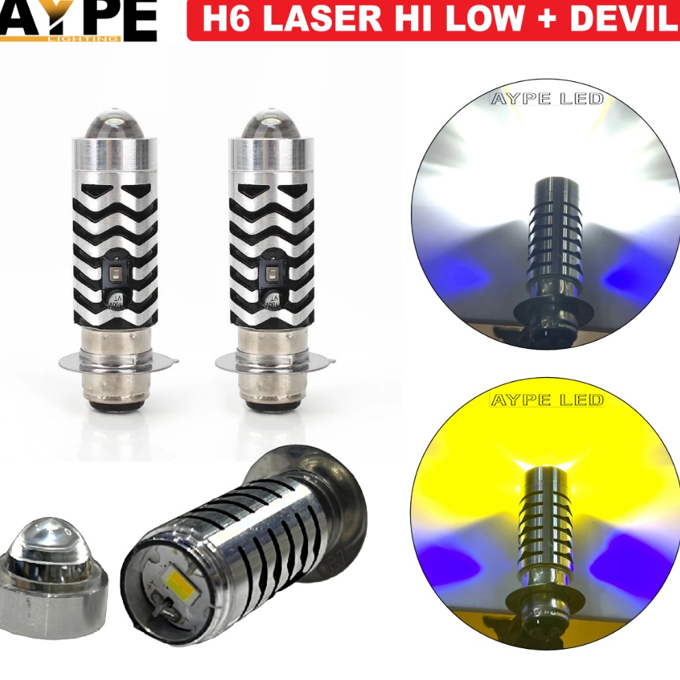 'FUW LAMPU LED UTAMA MOTOR H6 LASER HI / LOO + DEVIL BIRU AC DC | LED H6 MOTOR UNIVERSAL | BOHLAM LE