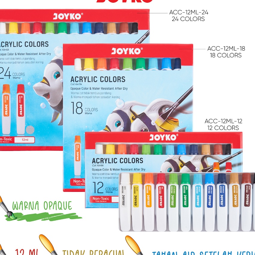 

(I 15L☎❣> Joyko TITI Acrylic Colour 12 18 24 Warna / Cat Akrilik Joyko SET ACC-12ML/ kekiniian..!