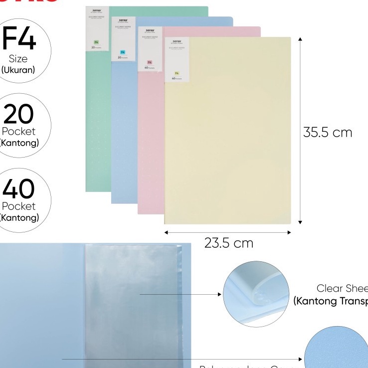 

[12X-✪M✯) Document Keeper Clear Holder Map File / Folder JOYKO DK F4 Pastel / berrkualitas..!