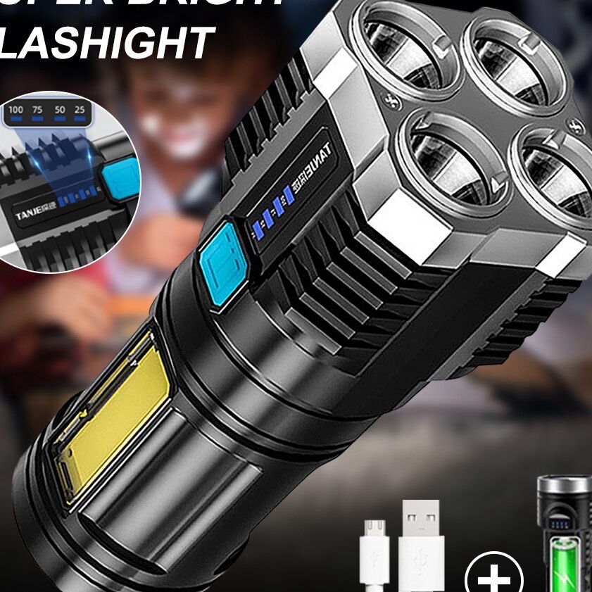 [ZY♪.Tご] Senter LED 4 Mata 48W + 20W / Senter LED Chargeable / Senter Cas LEDkekiniaan..