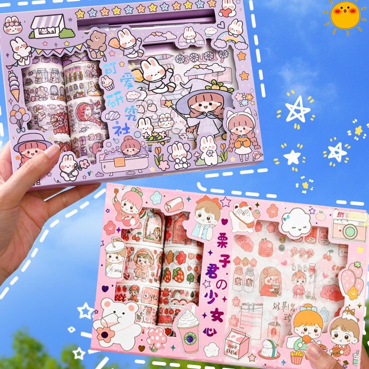 

➶Ready⁎ Stiker 1 Set Box Premium Karakter Lucu + Roll Stiker + 10x10 Stiker Super Cute B34