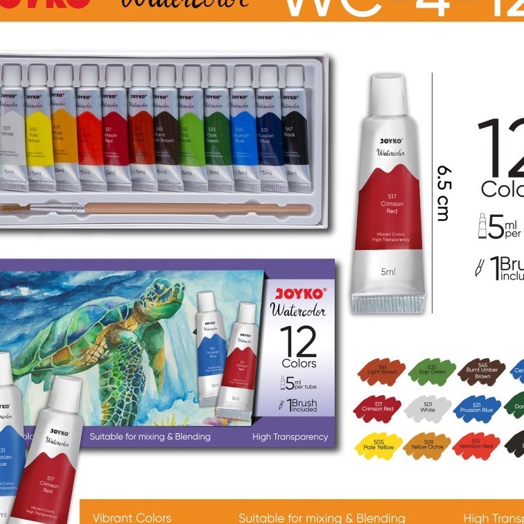 

[✯O-☑BW) Water Color JOYKO 12 Warna/Watercolor Set Cat Air WC4-12 Free Kuas kekiniaan.