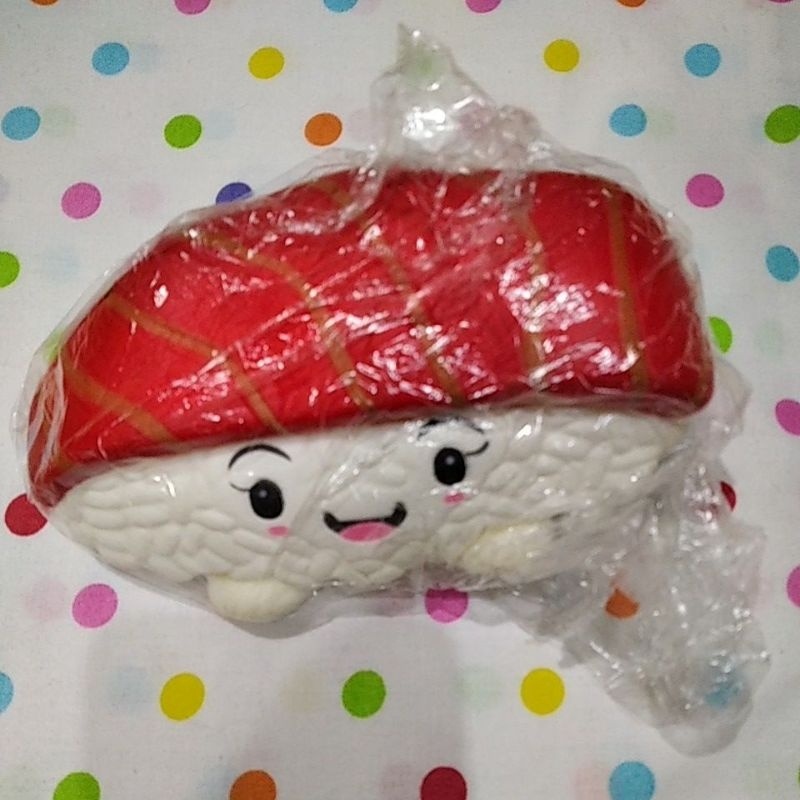 Squishy Sushi Salmon Red Merah Lucu Imut Cute Jumbo Free Paing Bagus Soft & Slow