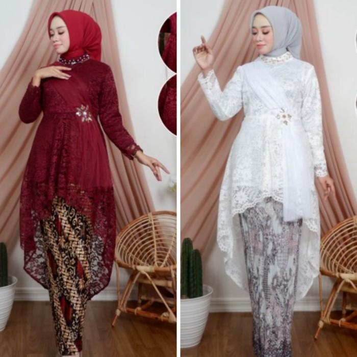 KEBAYA LESTI SELENDANG HIJAB KEBAYA BRUKAT PAYET MODERN PUTIH M