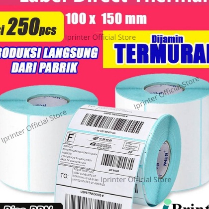 

(14㊚/K➛H] label thermal label stiker barcode label pengiriman 100x150 / 250 pcs thermalkekiniaan..