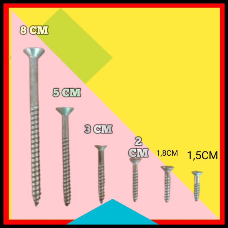 Sekrup Baut Sekrup Kayu Ukuran 8Cm 5Cm 3Cm 2Cm 1,8Cm 1,5Cm