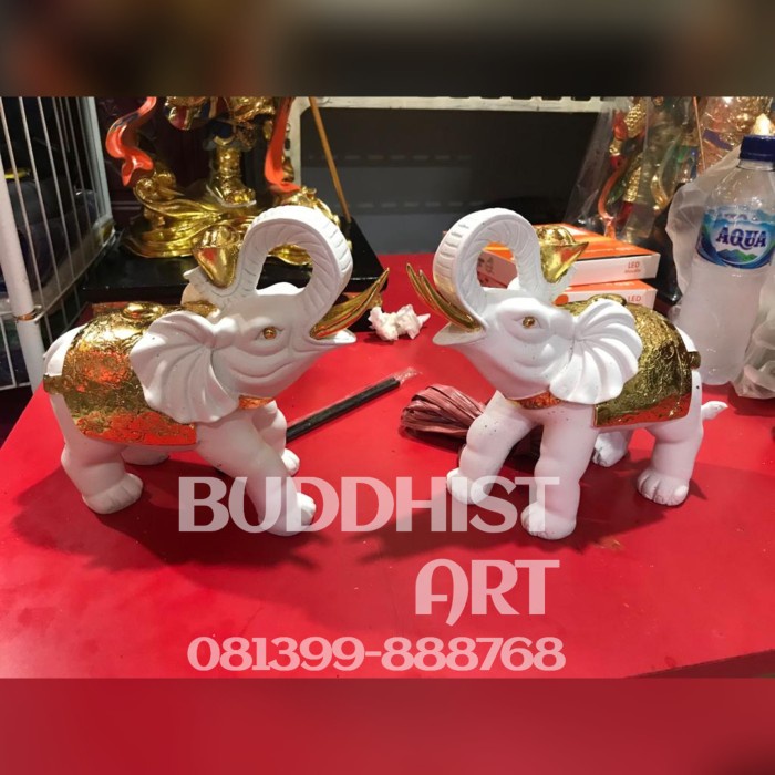 Ready stok Pajangan fengshui gajah / patung gajah putih 8 inch