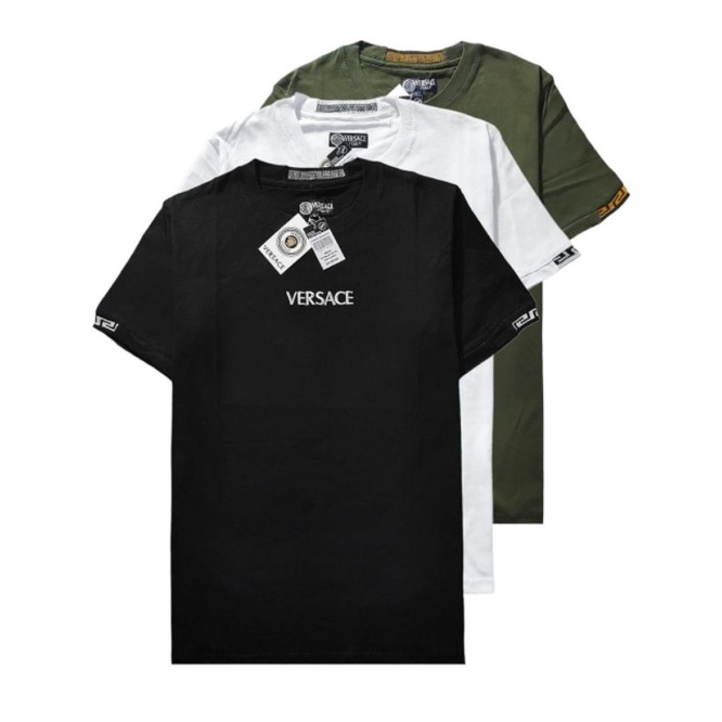 Kaos Cowok/Baju Pria/Thsirt Cowok/Premium Full Bordir Kombinasi Leher Lengan Versace Style