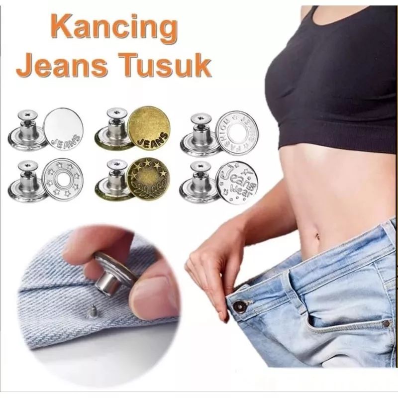 Kancing Jeans Bulat Logam Tusuk Karakter Adjustable Kancing Celana Kebesaran Kait Pengecil