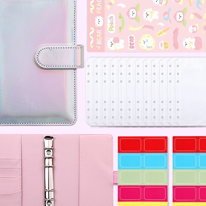 

[S0/◆E☎] A6 Laser Binder Notebook Planner Amplop Uang Kertas Penyimpanan Buku dengan 12 Pcs Ritsleting Folder 20 Pcs Label Stiker Alat Tulis PU Leather 6 Rings A6 Binder Budget Cash Envelope, Travel Journal Planner / terviral.!!