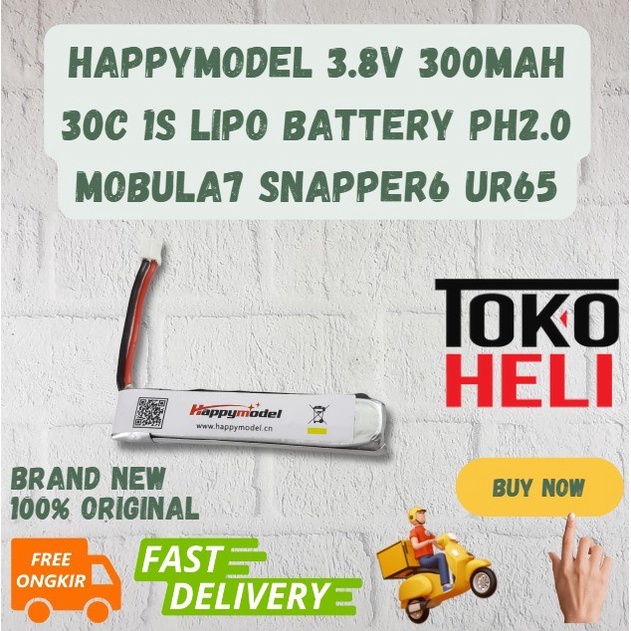 DISKON SPESIAL HAPPYMODEL 3.8V 300MAH 30C 1S LIPO BATTERY PH2.0 MOBULA7 SNAPPER6 UR65 TERBARU