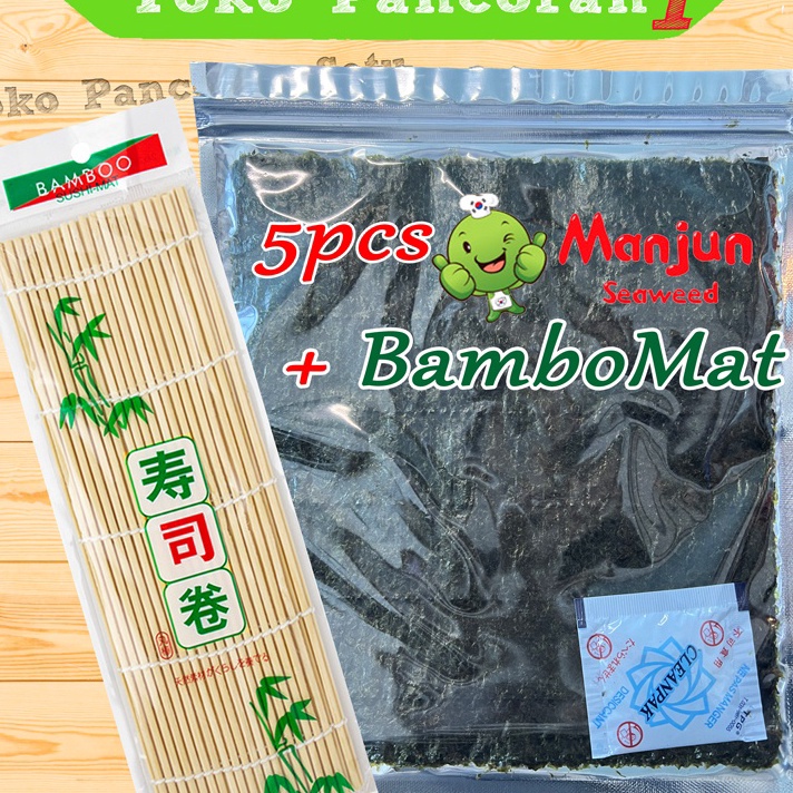 

(♫/♪KLU] MANJUN Nori Sushi Halal 5 lembar /Yakinori Import Kimbab/ Gimbab / Lembar Rumput Laut/Bamboo matsiaap.dikirim✓!