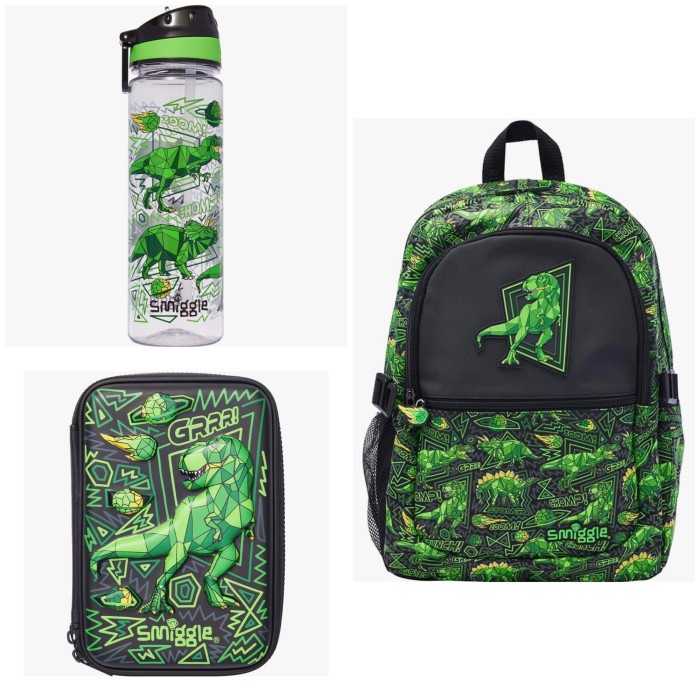 Smiggle Paket Set Backpack + Bottle + Case Kit Tas Botol Dino Original Bestseller Bekal