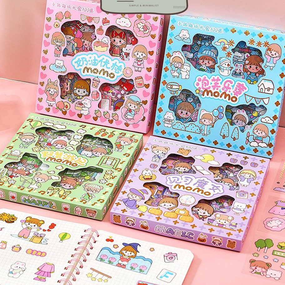 

[✯.TL㊖H> [MILOLI] 100lembar SET MOMO CUTE SERIES Sticker PET DIY Scrapbook Stiker Hias Lucu in Box - B0392banyak diiminati◆!