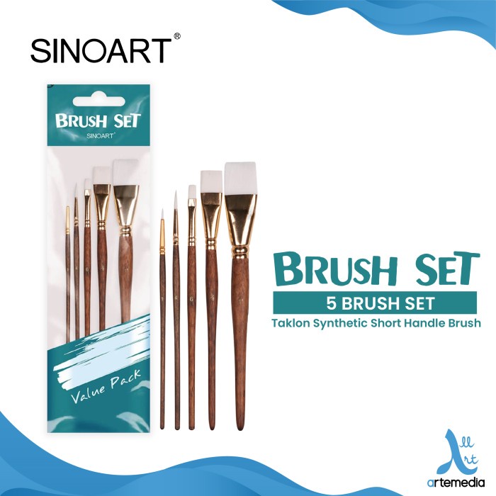 

Terlaris Kuas Lukis Sinoart Set 5 Taklon Short Handle Brush