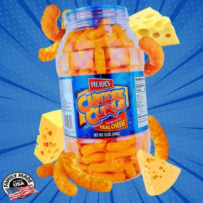 

siap kirim] HERR'S CHEESE CURLS BARREL 482gr / snack rasa keju import USA