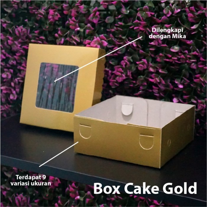 Terlaris Dus Emas Kaca 22 X 22 X 7.5 Cm - Box Kue Mika-Gold Cake Box Isi 10 Pcs