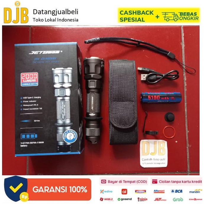 JETBeam 3Ms Guardian Flashlight Senter Tactical LED SST-70 2000 Lumens