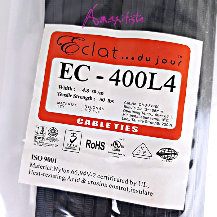 

cable ties / sabuk kabel eclat hitam 400x4.8mm nylon66 (100pcs) tokolaris1629