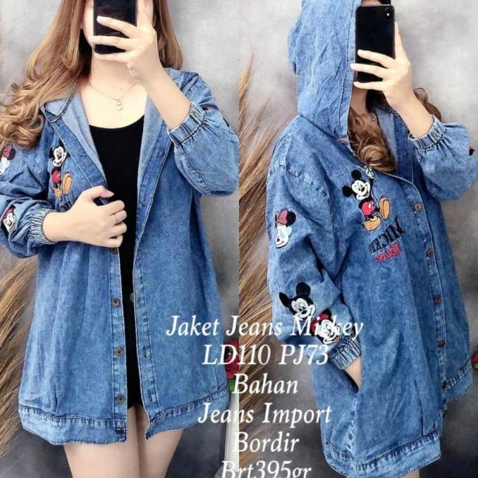 Jaket Hoodie Jeans Jumbo Wanita Bordir oversized Import Denim