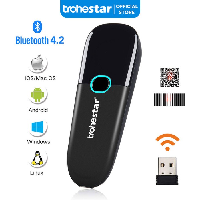 trohestar Mini Barcode Scanner Bluetooth Portable Barcode Scanner 1D2D