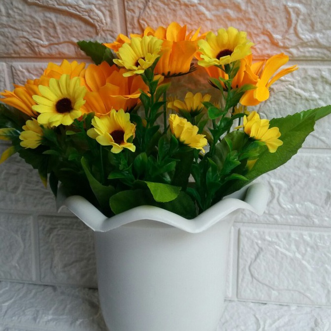 MURAH MERIAH  BONUS MINI GOLD  Pot Dinding Buket Bunga Artificial Matahari