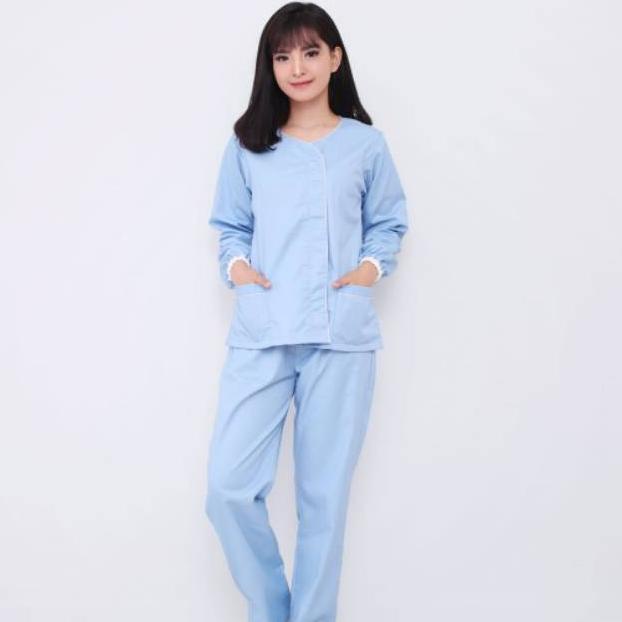 Seragam Baby Sitter Lengan Panjang Zoe Blue / Seragam Suster