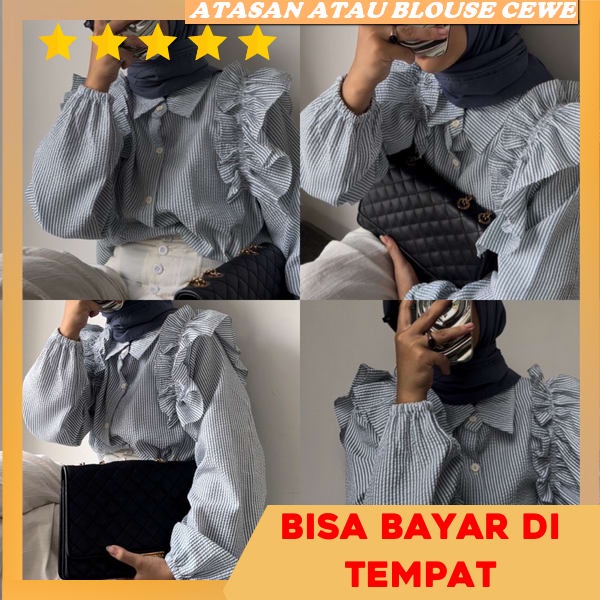 Baju Atasan Wanita Terbaru Jumbo Murah Bju Ruffle Bloise Lengan Panjang Kemeja Kekinian Cewek Jumbo 