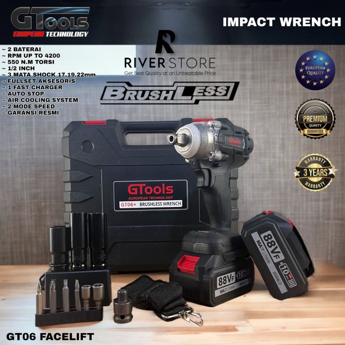 Bor Impact Wrench Cordless GTools GT06 Facelift 88V Brushless Fullset