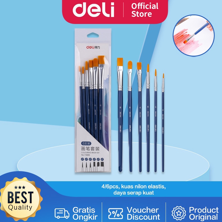 

Deli set kuas warna biru (4/6pcs /pack) kombinasi bentuk kuas untuk memenuhi kebutuhan melukis 738X0 cryvt