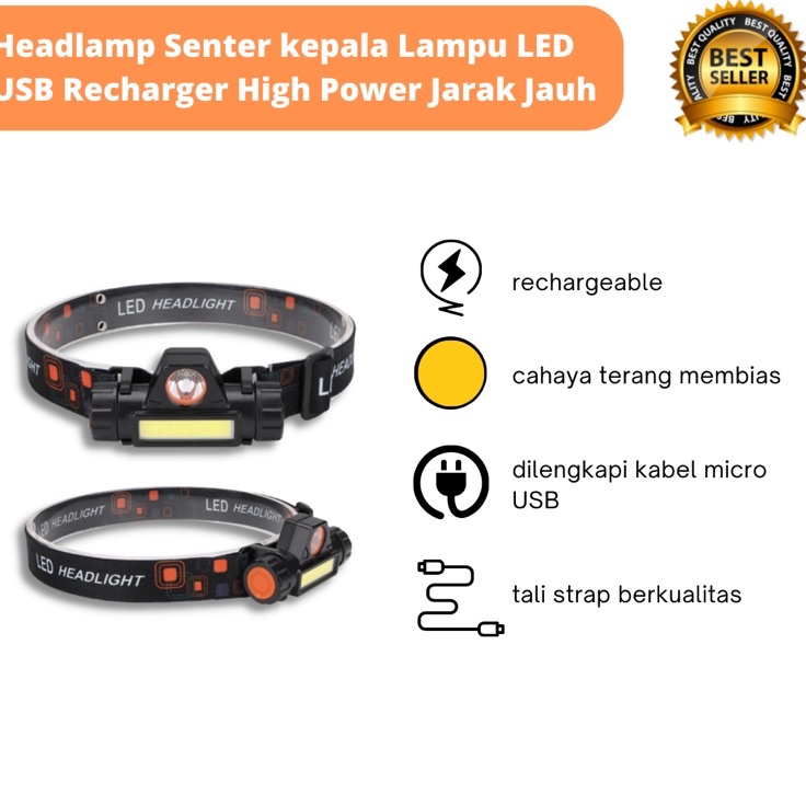 Top bangetGg5G0 Headlamp Lampu LED Senter Kepala Cahaya Terang Mini Swat