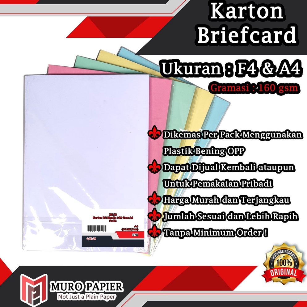 

➡ ( PER PAK - ISI 20 ) Karton BC Manila 160 gsm F4 A4 - by Muro Papier ✸Serba Murah