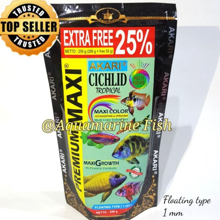 Barang baruYy5Y9 Akari Premium Maxi Cichlid Tropical Multi Color 250gr pelet makanan pakan ikan cich