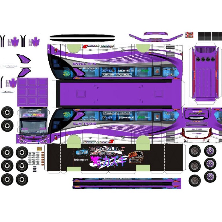 lembaran papercraft bus sjm trans skala 50 58