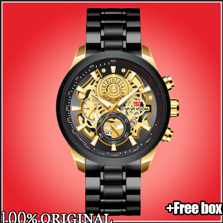 Ready.. VaVa Voom 2311G Jam Tangan Pria Luxury Stainless Steel Quartz Original Tahan Air Watch + Kot