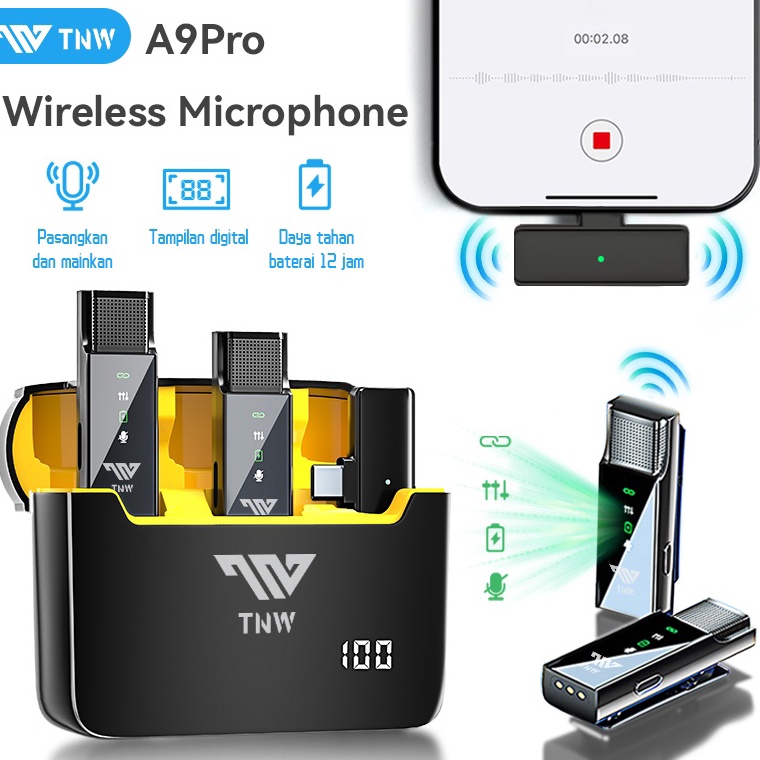 Booming.. TNW A9Pro/A8Pro Microphone Wireless Mic Wireless clip on Microphone youtuber suara jernih 
