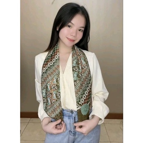 Aunty Banana Scraf Batik Dasi / Syal Warna Hijau / Mint